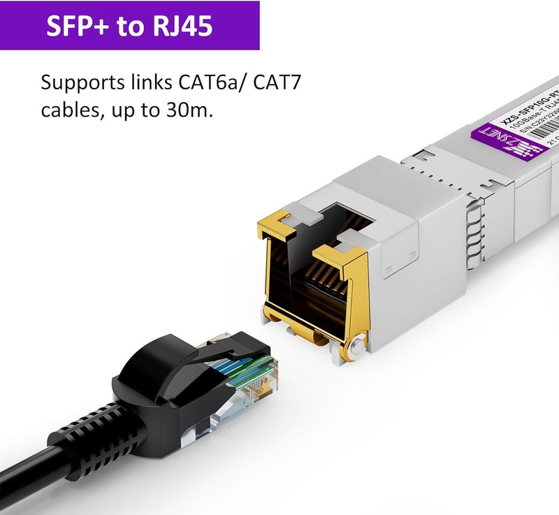 XZSNET محول 10GBASE-T SFP+ إلى RJ45، وحدة 10G نحاسية SFP+ متوافقة مع Cisco SFP-10G-T-S، Ubiquiti UniFi UF-RJ45-10G، Mikrotik S+RJ10، Meraki، Netgear، D-Link والمزيد، 1 عبوة - Image 2